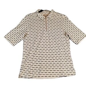 VTG Tail Tech Womens M White Golf Shirt Metallic Gold Black Stripes Lightweight